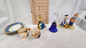 lot 175 image: Tobey Mugs, Glass Art Duck Paperweight, Denim Days Figure, Glass Bell