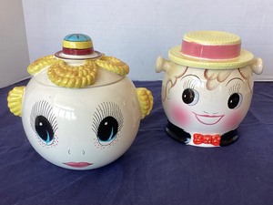 lot 7 image: Pair of Vintage Pixie Eyed Cookie Jars