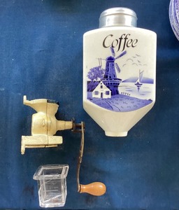 lot 18 image: Antique Delft Wall Mounted Coffee Grinder