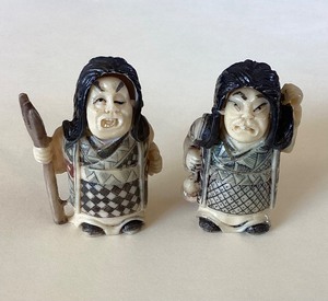lot 34 image: Pair of Vintage Japanese Two-Faced Netsukes #1