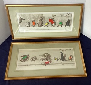 lot 47 image: Pair of Boris OKlein Colored Etchings