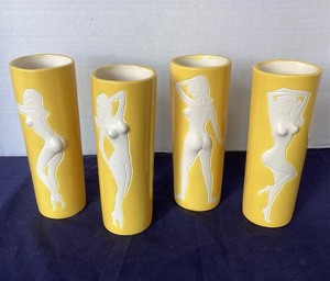 lot 70 image: Set of 4 Student Pottery Cylinder Vases