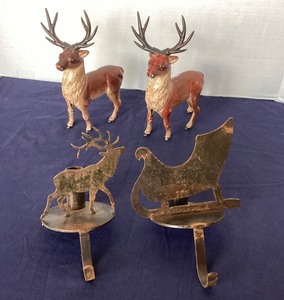 lot 85 image: Cast Iron Reindeer and Wrought Iron Stocking Holders