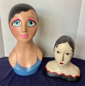 lot 167 image: Vintage Painted Millinery Shop Display Heads Pair #2
