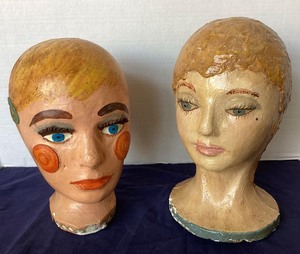 lot 171 image: Vintage Painted Millinery Shop Display Heads Pair #6