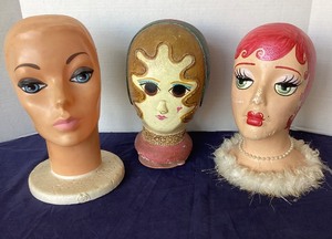 lot 172 image: Vintage Painted Millinery Shop Display Heads Trio #7