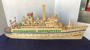 lot 216 image: Vintage Hand Crafted Wooden Cruise Ship Model