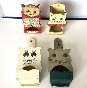 lot 239 image: 4 Vintage Wooden Wall Mounted Match Boxes Lot #1