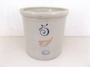 lot 2 image: Antique Red Wing #5 Large Wing Crock