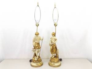 lot 8 image: 2 LARGE HEAVY Metal L & F Moreau Figural Lamp Set