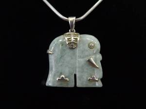 lot 52 image: .925 Sterling Silver Jade Elephant Pendant Necklace