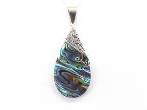 lot 53 image: .925 Sterling Silver Scrolled Abalone Pendant Necklace