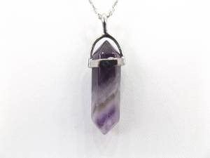 lot 54 image: .925 Sterling Silver Amethyst Healing Crystal Pendant Necklace