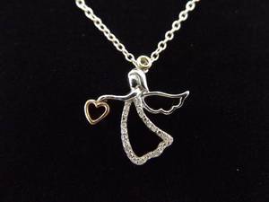 lot 59 image: .925 Sterling Silver Diamond and 10K Gold Accented Angel Pendant Necklace
