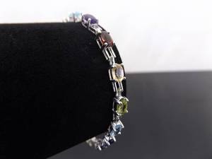 lot 62 image: .925 Sterling Silver Multi Colored Crystal Bracelet