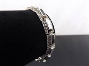 lot 63 image: .925 Sterling Silver Art Nouveau Inlayed Onyx and Mother of Pearl Bracelet