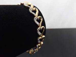 lot 64 image: .925 Sterling Silver Diamond Accented Vermeil Heart Bracelet
