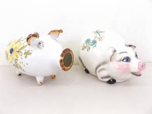 lot 85 image: 2 LARGE Porcelain Piggy Banks