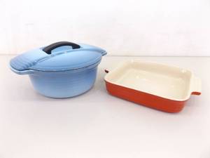 lot 25 image: Le Creuset Futura Cast Iron Dutch Oven, and Heritage Square 9 x 9 Baking Dish