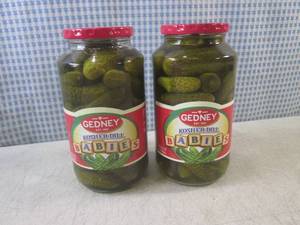 lot 213 image: (C-3) 2 Jars of Gedney Kosher Dill ...