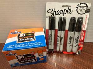 lot 124 image: Sharpie Markers and Elmers Glue Sticks