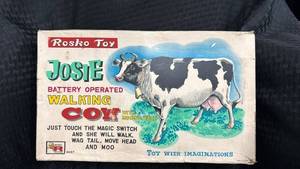 lot 36 image: Vintage Josie Battery Operated Walking Cow Toy with Mooing Voice