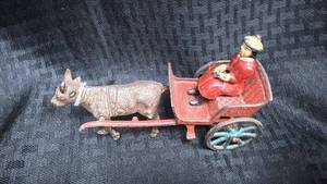 lot 49 image: Antique Cast Iron Horse Drawn Cart Toy with Driver