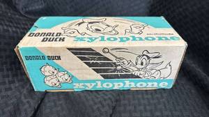lot 58 image: Vintage Donald Duck Tin Xylophone with Original Box