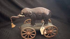 lot 172 image: Vintage Cast Iron Elephant Pull Toy with Bell