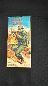 lot 210 image: Vintage Mechanical Combat Soldier Tin Toy with Original Box