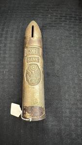 lot 217 image: Vintage Shell Bank Coin Bank with Surface Rust