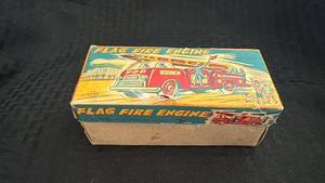 lot 259 image: Vintage Tin Litho Flag Fire Engine Toy with Original Box