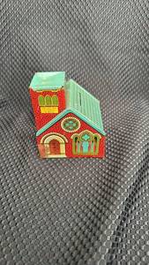 lot 319 image: Vintage Tin Church Coin Bank with Weathered Patina