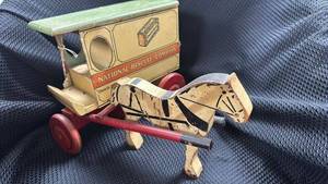 lot 373 image: Vintage National Biscuit Company Tin Horse-Drawn Wagon Toy
