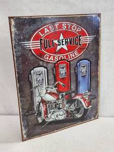 lot 76 image: Last Stop Full-Service Gasoline Tin Sign