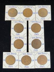 lot 143 image: (10) Assorted UK Great Britian One-Penny Coins