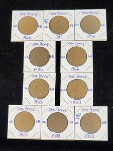lot 116 image: (10) Assorted UK Great Britian One-Penny Coins