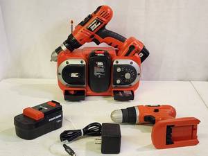 lot 355 image: Black & Decker Electric Radio  Charging Station with Cordless Drills