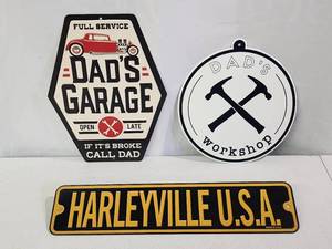 lot 352 image: (3) Small Garage Decor Signs
