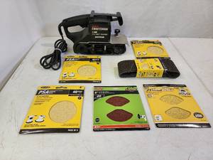 lot 304 image: Craftsman 3 Electric Belt Sander and Assorted Palm Sanding Discs