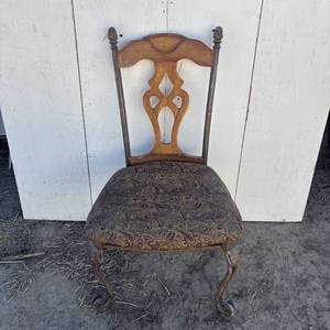 Vintage Wood and Iron Chair with Padded Cushion