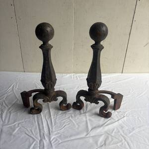 lot 45 image: Antique Cast Iron Fireplace Andirons pair