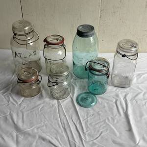 lot 56 image: Vintage Canning Jars - lot - some with Glass Lids