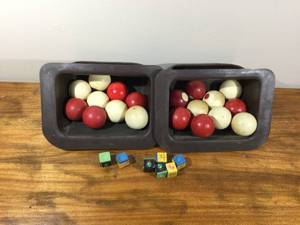 lot 66 image: Vintage Bumper Pool Balls and 2 table collection units