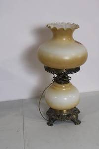 lot 13 image: Antique Hand-Painted Hurricane Lamp with Floral Design