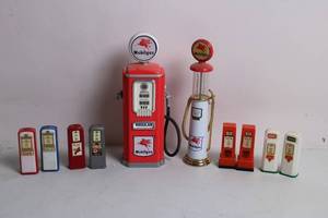 lot 57 image: Collection of Vintage Miniature Gas Pumps - Mobilgas & Esso Designs
