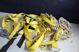 lot 120 image: Collection of Safety Harnesses and Ropes with Carabiners