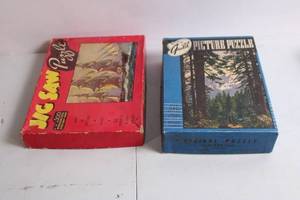 lot 232 image: Set of 2 Vintage Jigsaw Puzzles - Sailboat and Forest Themes