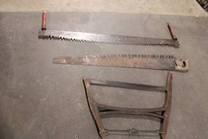 lot 244 image: Collection of 3 Antique Hand Saws with Wooden Handles