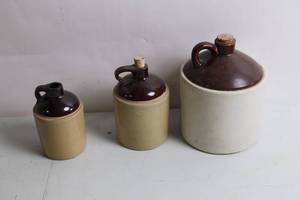 lot 248 image: Set of 3 Vintage Stoneware Jugs with Cork Stoppers